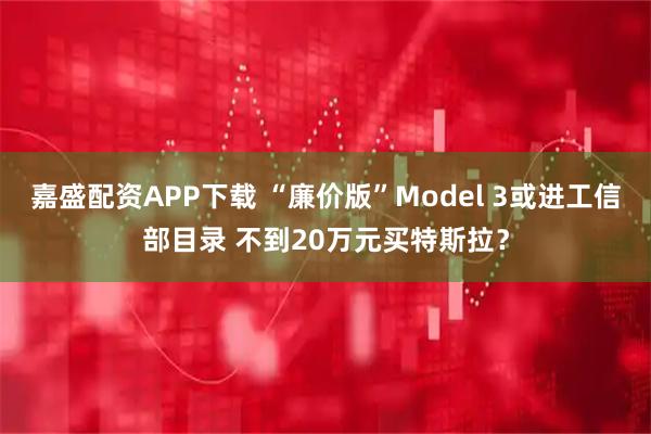 嘉盛配资APP下载 “廉价版”Model 3或进工信部目录 不到20万元买特斯拉？